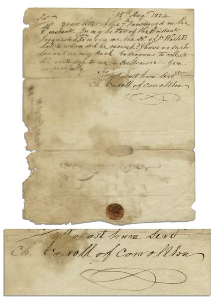 Declaration of Independence Signer, Charles Carroll III Autograph Letter Signed -- ''...Endeavour to collect the rents due to me in Baltimore...''