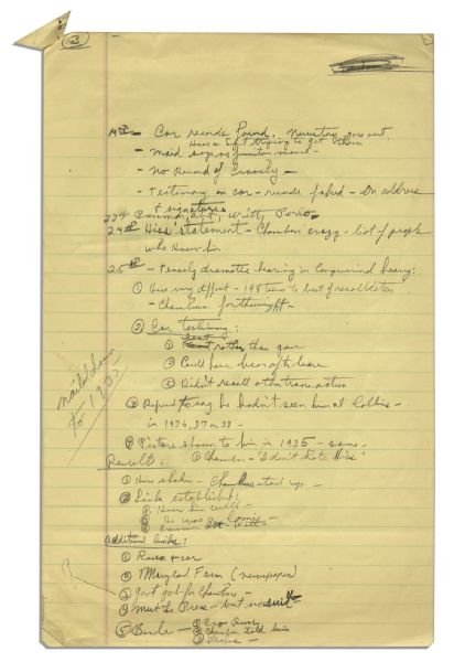 Richard Nixon's Amazing Handwritten Notes on Alger Hiss -- The Trial That Put Nixon's Career on the Map -- ''couldn't prove he was a commie...the counterattack almost blasted us off the map''