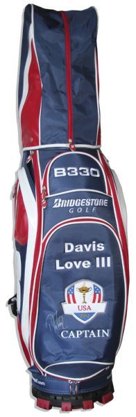 Davis Love III Signed Golf Bag Used at the Ryder Cup in 2012 -- Customized With His Name Embroidered on the Front