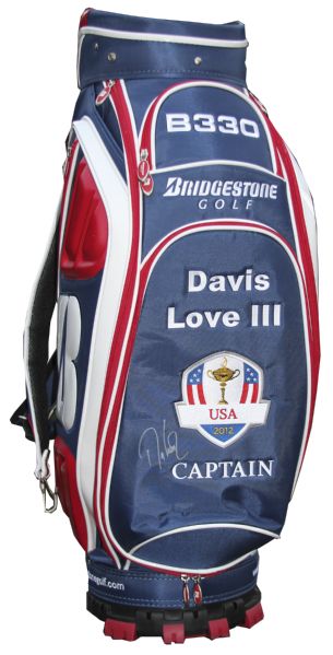 Davis Love III Signed Golf Bag Used at the Ryder Cup in 2012 -- Customized With His Name Embroidered on the Front