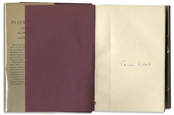 Truman Capote's True Crime Masterpiece ''In Cold Blood'' Signed First Edition, First Printing