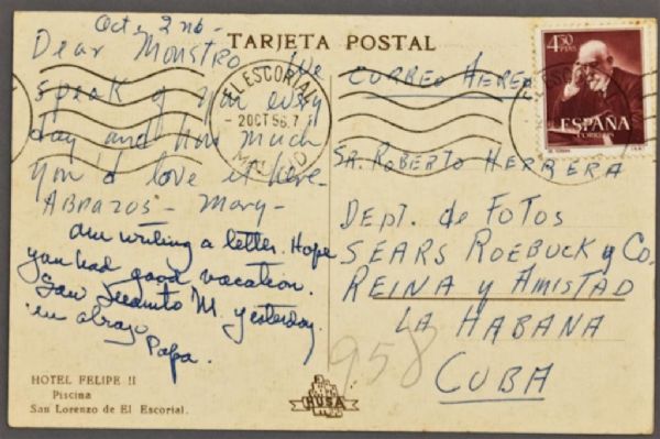 Ernest Hemingway Autograph Postcard Signed -- Penned While on a 1956 Trip to Spain -- Signed ''Papa'' & Additionally Signed by His Wife, Mary