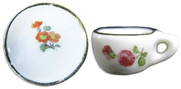 Pierre-Auguste Renoir Personally Owned & Painted Miniature Porcelain Cup and Saucer -- Two of Only 7 Known Renoir Painted Porcelains From His Time as an Apprentice in a Porcelain Factory