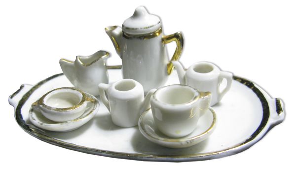 Pierre-Auguste Renoir Personally Owned & Painted Miniature Porcelain Breakfast Service Set -- Nine Pieces