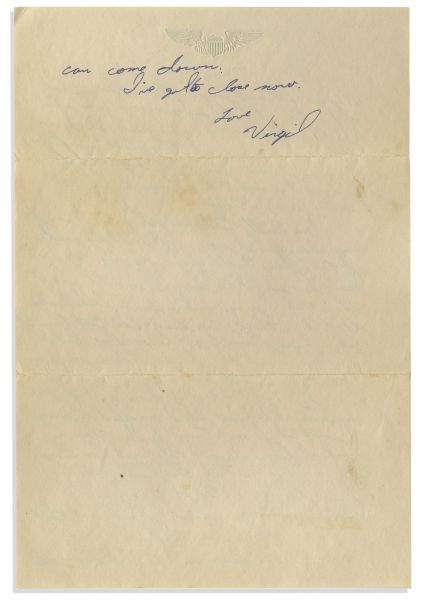 Early Gus Grissom Autograph Letter Signed to His Mother as an Air Force Cadet & Actor in ''Air Cadet'' Starring Steven McNally -- ''...I'll be flying jets at Williams Field before very long...''