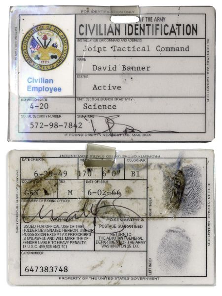 Nick Nolte Screen-Used Prop ID Card From ''Hulk''