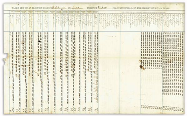 Illinois Voting Poll Book From the 1860 Presidential Election -- In Which Illinois' Home Son, Abraham Lincoln Famously Beat Stephen Douglas in the Election That Ignited the Civil War