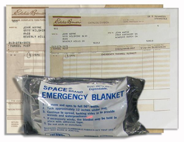 John Wayne Emergency Thermal Blanket -- Sent to the Actor's Home While He Was Battling Cancer