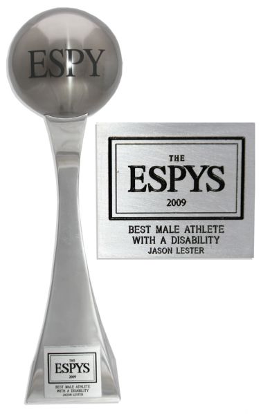 Prestigious ESPY Award Statue -- ESPN's Sports Award Presented to Jason Lester as Best Male Athlete With a Disability in 2009 -- The First Triathlete to Win an ESPY