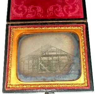 Sixth-Plate Ambrotype Depicting a House Under Construction During the Mid- 1800's