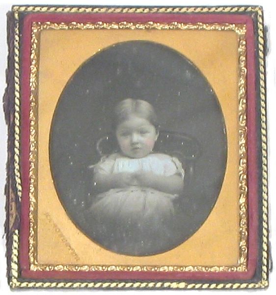 Rare Sixth-Plate Daguerreotype of a Small Child -- Full Case With ''Bird and Grapevine Variant'' Design by Rinhart