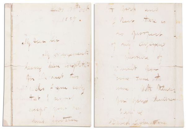 Dr. David Livingstone Autograph Letter Signed From 1857 -- During His Brief Stay in England Between African Missions