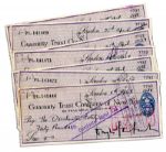 Lot of 7 Douglas Fairbanks, Sr. Single Signed Checks -- With Corresponding Entries on Ledger Sheet