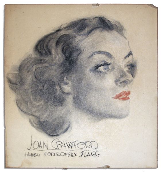 Charcoal Portrait of Joan Crawford as ''Queen of the Movies'' -- by Famed Illustrator James Montgomery Flagg