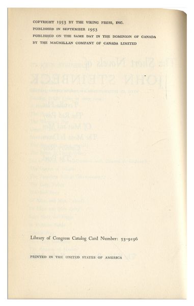 John Steinbeck Signed ''The Short Novels of John Steinbeck'' -- 1st Printing in Original Dustjacket