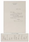Helen Keller Typed Letter Signed from 1940 -- ...It has made me very happy to receive your contribution in answer to my appeal for help to Spains little refugees...