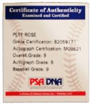 Pete Rose Signed Baseball -- PSA/DNA COA -- Graded 9