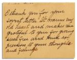 Oliver Wendell Holmes Autograph Note Signed -- ''...It warms my old heart and makes me grateful to you for giving such free and kind expression to your thoughts and feelings...''