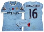 Aguero Match Worn Manchester City Shirt Signed