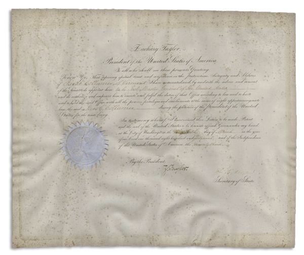 Exceedingly Rare President Zachary Taylor 1849 Cabinet Appointment -- Just Three Days After His Inauguration