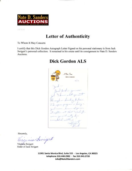 Apollo 12 Astronaut Dick Gordon Autograph Letter Signed to NASA Colleague Jack Swigert -- ''...I know what you went through in deciding to leave. The space program is losing a good man...''