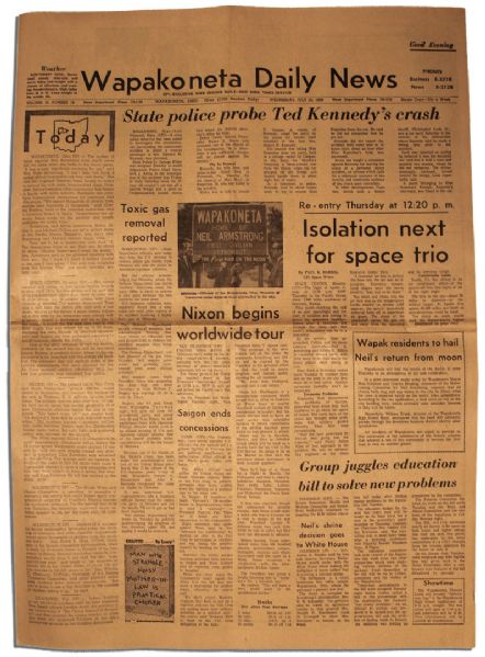 Historic Lot of Nine Newspapers from Neil Armstrong's Hometown -- Spanning Three Months, From July 1969 to September 1969 -- With Terrific Apollo 11 Content