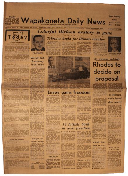 Historic Lot of Nine Newspapers from Neil Armstrong's Hometown -- Spanning Three Months, From July 1969 to September 1969 -- With Terrific Apollo 11 Content
