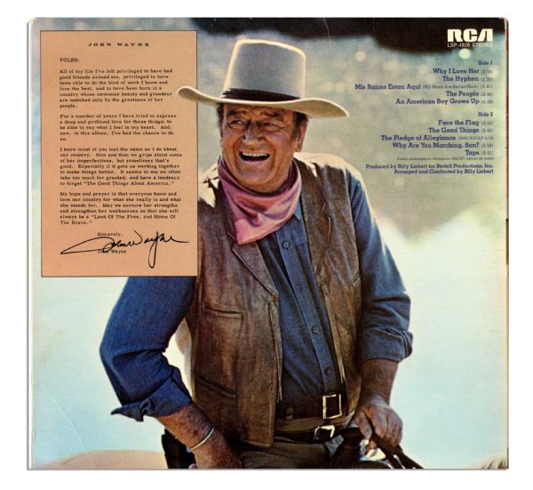 John Wayne Signed Copy of His Album ''America, Why I Love Her'' -- With JSA COA