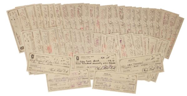 Lot of 46 Checks Signed by Charles Bubba Smith -- All Signed With His Name & Nickname, Charles Bubba Smith -- Very Good Condition