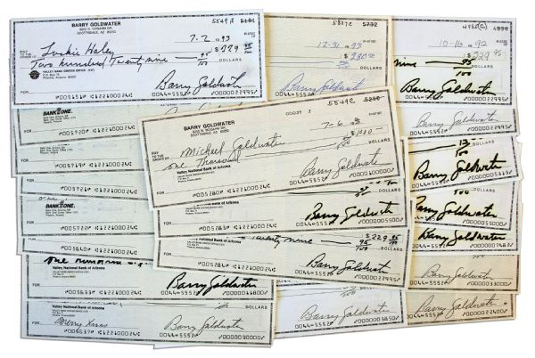 Barry Goldwater Lot of 25 Personal Checks Signed -- The Foremost Conservative Who Inspired Ronald Reagan