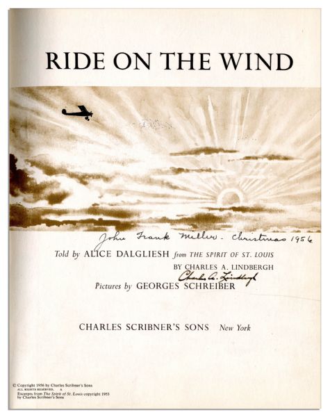 Charles Lindbergh Signed Children's Book About His Transatlantic Flight, ''Ride on the Wind''