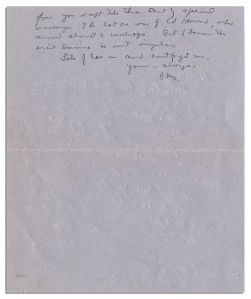 General Dwight Eisenhower WWII Autograph Letter Signed to His Wife, Mamie -- ''...we never have a dull moment...but mornings & nights are lonely...''