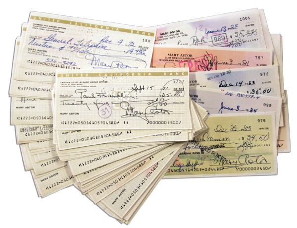 Lot of 100 Personal Checks Signed by Classic Hollywood Film Star Mary Astor
