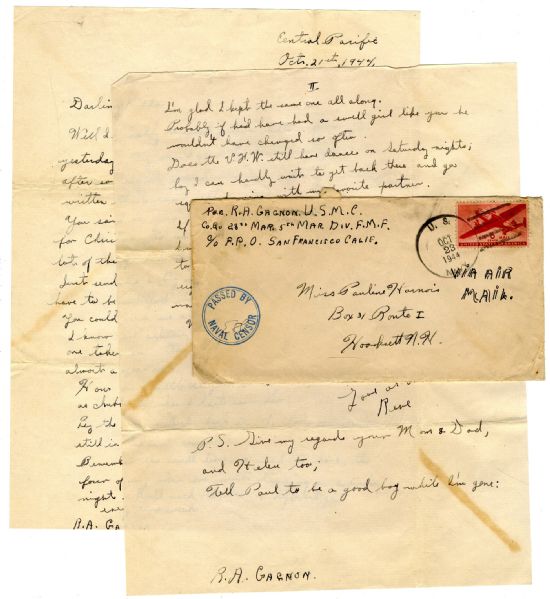 Rene Gagnon 3x Signed Autograph Letter From The Central Pacific Theater 4 Months Before Iwo Jima -- ''...If I could just be back in the mill now, I wouldn't fight with the boss anymore...''