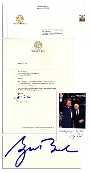 George W. Bush Typed Letter Signed as President-Elect -- ''...Dick Cheney and I want to thank you for all you have done for us...''