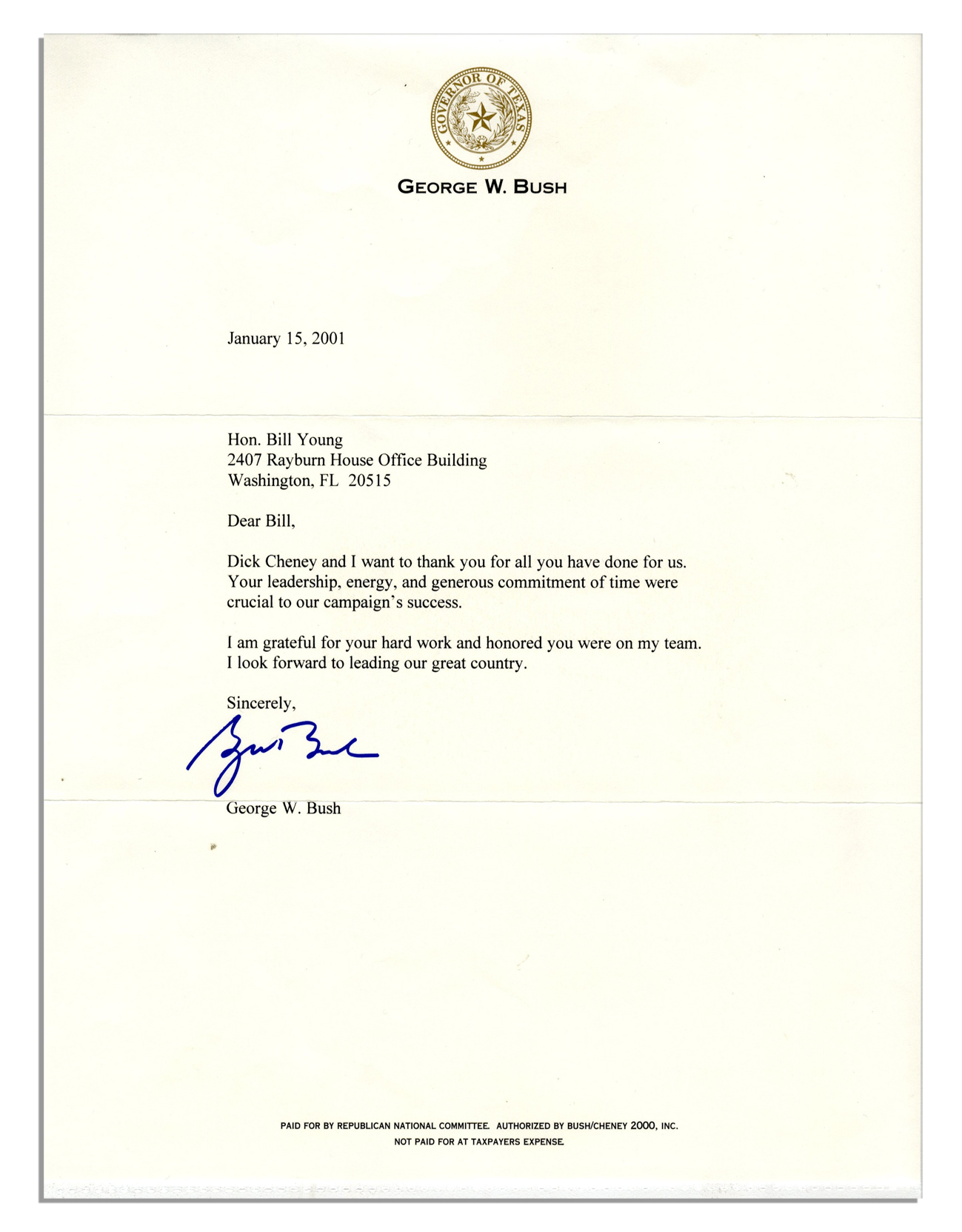 Lot Detail - George W. Bush Typed Letter Signed as President-Elect ...