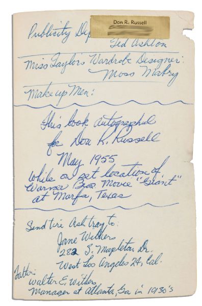 Incredible Crew-Signed Copy of ''Giant'' -- Signed by the Movie's Director & Cast Including James Dean, Elizabeth Taylor, Rock Hudson & More