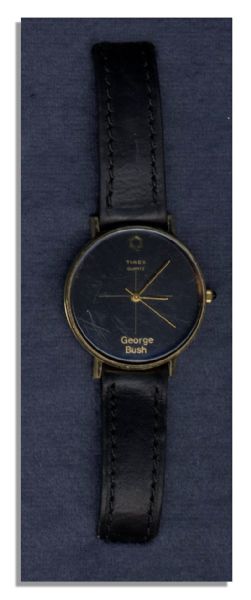 George H.W. Bush Custom-Made Personally Owned Watch with a Handwritten Letter by Bush Attesting to its Authenticity