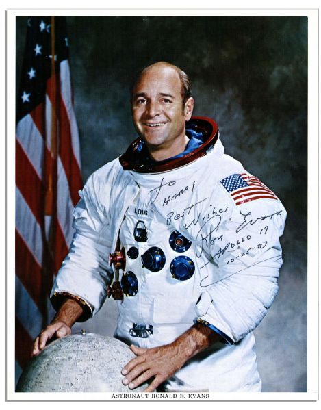 Apollo 17 Astronaut Ron Evans Signed 8'' x 10'' Photo -- Fine