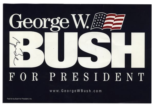 George W. Bush Signed 19'' x 12.5'' Presidential Campaign Poster