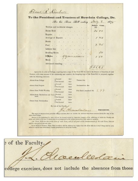 Joshua Chamberlain Document Signed