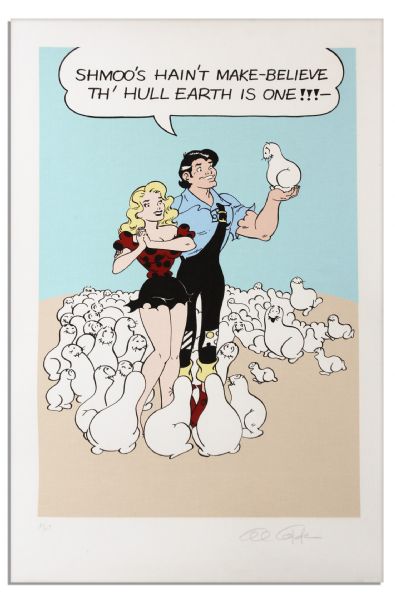 Large Li'l Abner Limited Edition Serigraph Featuring Li'l Abner & Daisy Mae, Surrounded by Shmoos -- Signed by Al Capp -- Measures 24.25'' x 36''