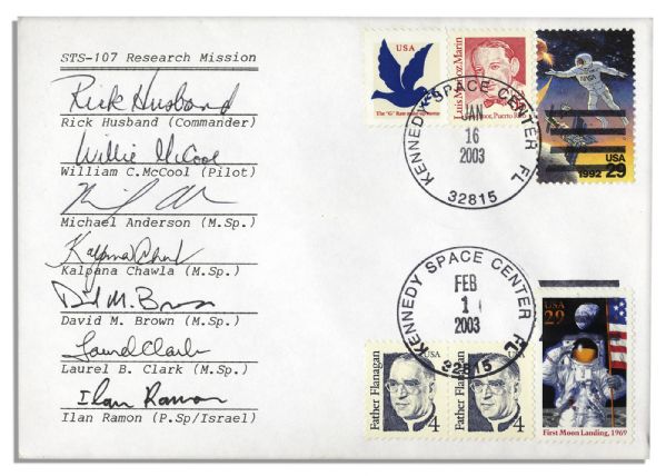 Excellent STS-107 First Day Cover -- Signed by Each of the Astronauts From the Tragic 2003 Mission -- With PSA/DNA COA