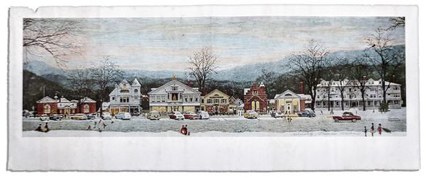 Master of Americana, Norman Rockwell Signed Print of His Well-Known Piece ''Stockbridge Main Street at Christmas'' -- 30.75'' x 12.5''