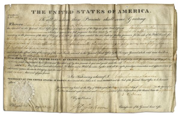 John Quincy Adams Document Signed as President