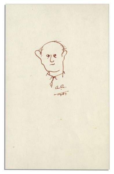 Signed Hand-Drawn Self Portrait by Great English Actor Sir Alec Guinness