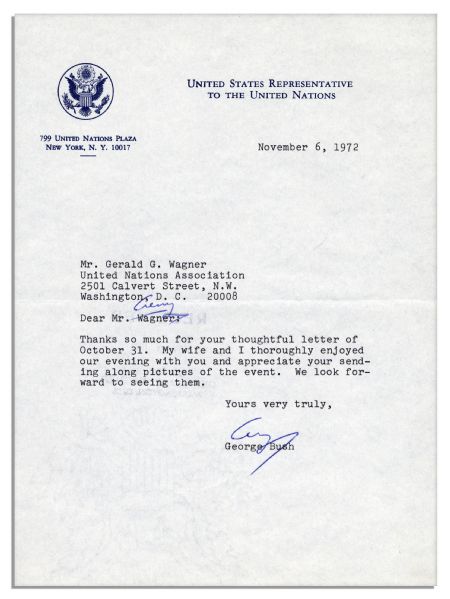 George H.W. Bush Typed Letter Signed as a UN Representative