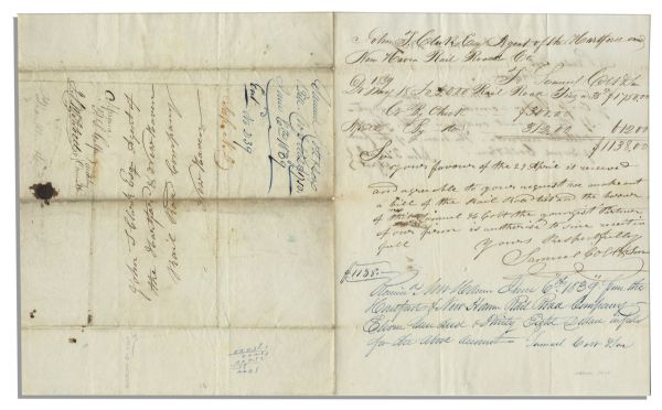Autograph Letter Signed by Samuel Colt, Founder of Colt's Fire-Arms Company -- The Company That Brought the Revolver to the Masses -- With JSA COA