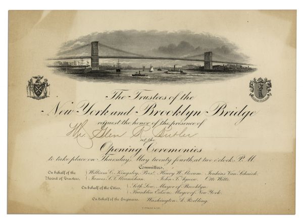 Invitation to the Brooklyn Bridge Opening Ceremony -- Near Fine & Printed by Tiffany & Co.