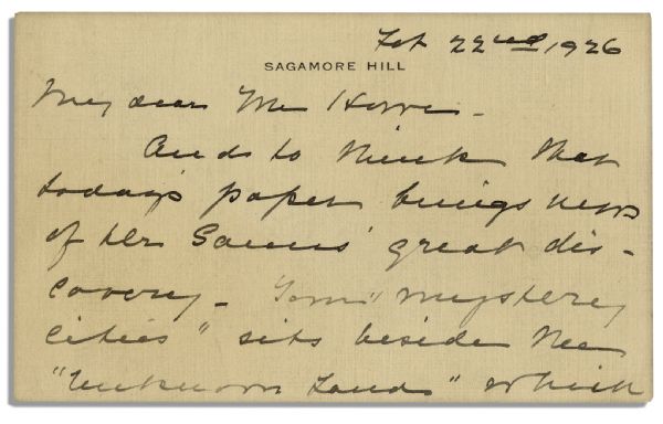 Edith Roosevelt 1926 Autograph Letter Signed